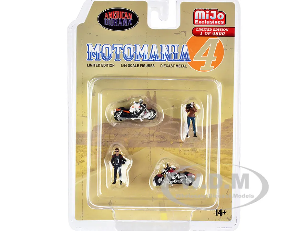 Motomania 4 4 piece Diecast Set 2 Figures 2 Motorcycles Limited Edition 4800 pieces Worldwide for 1/64 Scale Models American Diorama AD-76504MJ