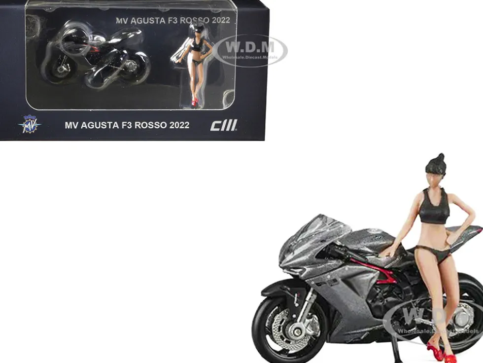 2022 MV Agusta F3 Rosso Motorcycle Silver Metallic with Figure 1/64 Diecast Model by CM Model