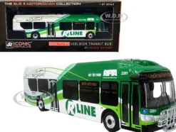 New Flyer Xcelsior Charge NG Electric Transit Bus RIPTA Rhode Island Public Transit Authority R Line Broad North Main The Bus & Motorcoach Collection 1/87 HO Diecast Model Iconic Replicas 87-0432