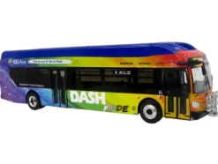 New Flyer Xcelsior XN40 Transit Bus "DASH Pride Livery" Blue with Rainbow Graphics "The Bus & Motorcoach Collection" Limited Edition 1/87 (HO) Diecast Model by Iconic Replicas