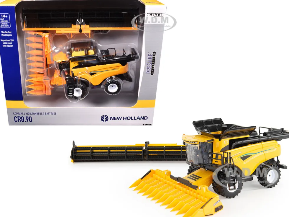 New Holland CR8.90 Combine Yellow with Corn Head and Draper Head "Prestige Collection" 1/64 Diecast Model by ERTL TOMY