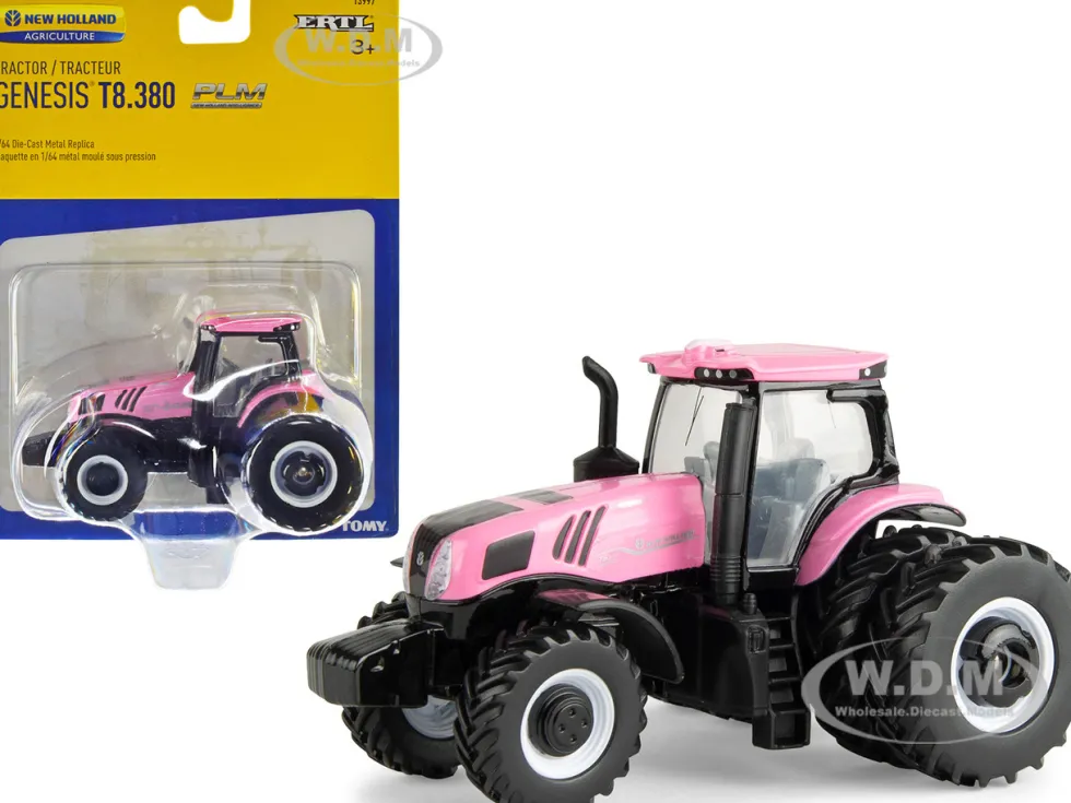 New Holland Genesis T8.380 Tractor Dual Wheels Pink 1/64 Diecast Model ERTL TOMY 13997