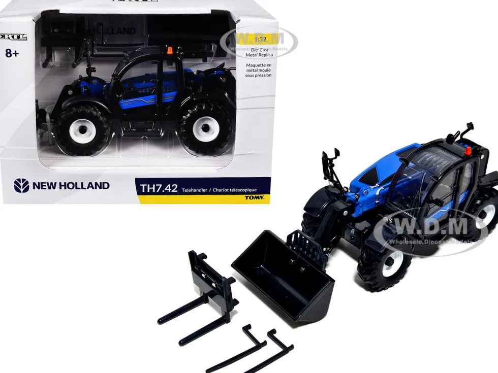 New Holland TH7.42 Telehandler Blue with Extra Tools 1/32 Diecast Model by ERTL TOMY