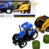 New Holland T6.175 Tractor Blue and Roll-Belt 561 Round Baler Yellow with 3 Bales 1/32 Diecast Model by ERTL TOMY