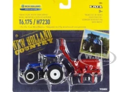 New Holland T6.175 Tractor Blue New Holland H7230 Discbine Disc Mower-Conditioner Red Set 2 pieces 1/64 Diecast Models ERTL TOMY 13896