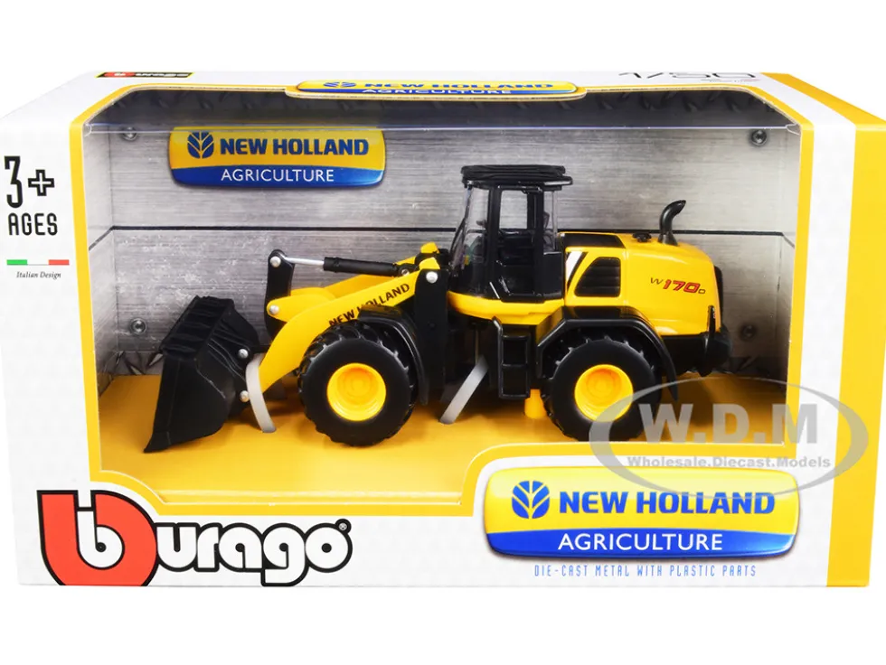 New Holland W170D Wheel Loader Yellow Black New Holland Agriculture Series 1/50 Diecast Model Bburago 32083