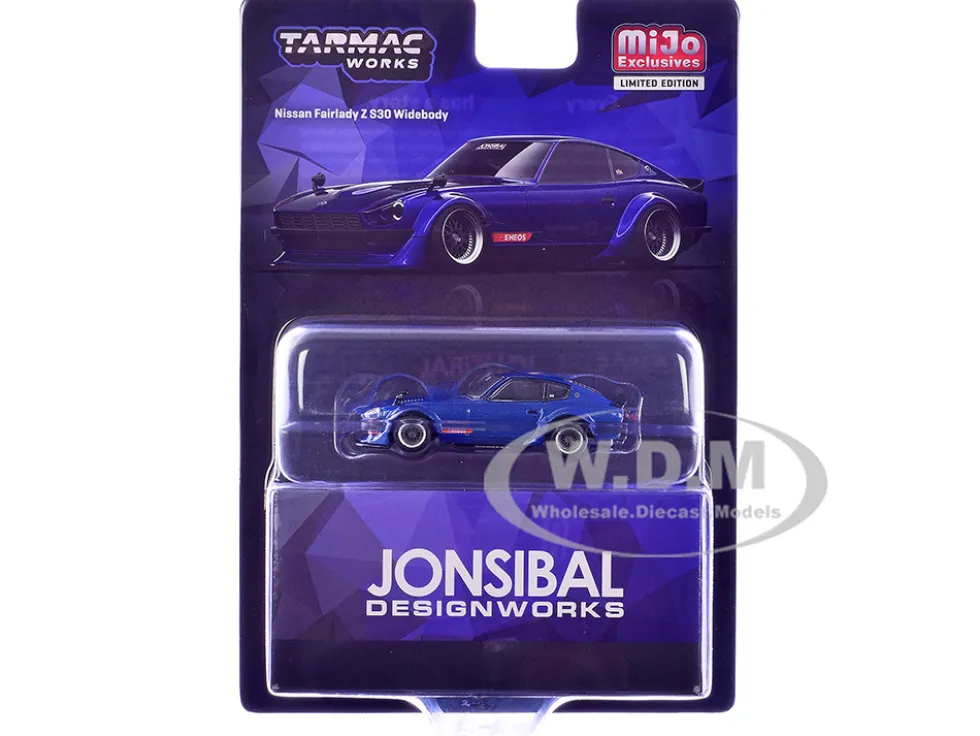 Nissan Fairlady Z S30 Widebody RHD (Right Hand Drive) "Designed by Jon Sibal" Blue Metallic "Global64" Series 1/64 Diecast Model Car by Tarmac Works