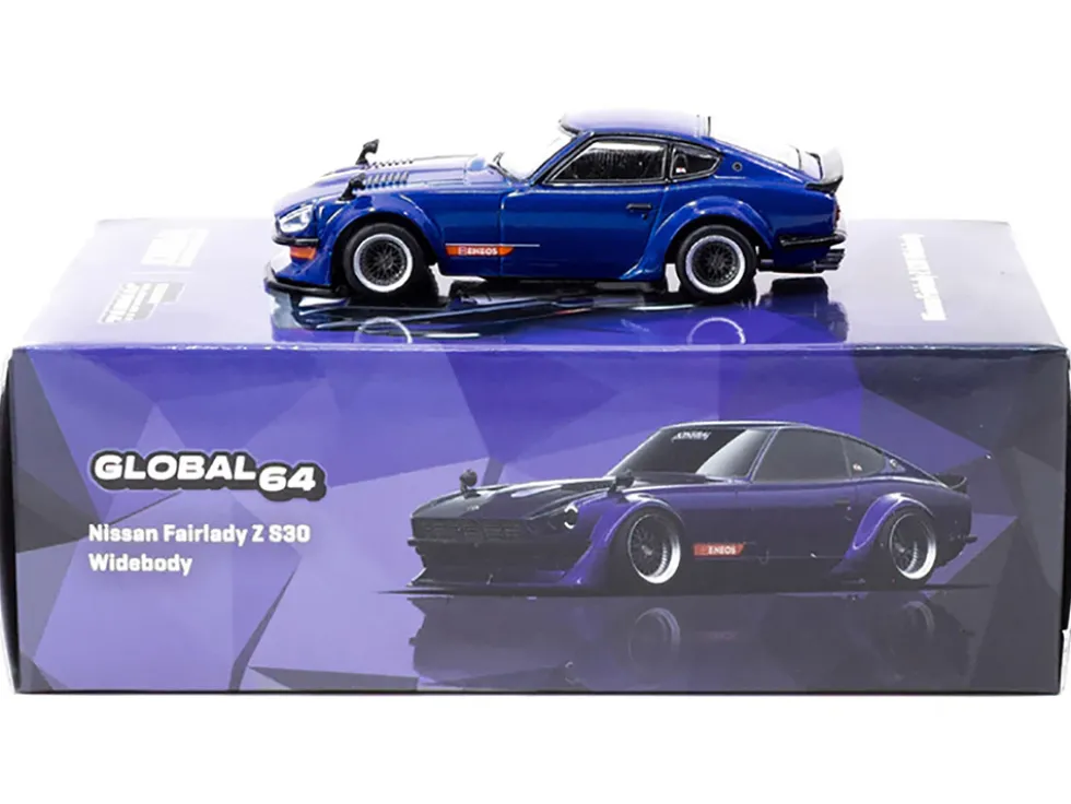 Nissan Fairlady Z S30 Widebody RHD (Right Hand Drive) "Designed by Jon Sibal" Blue Metallic "Global64" Series 1/64 Diecast Model Car by Tarmac Works