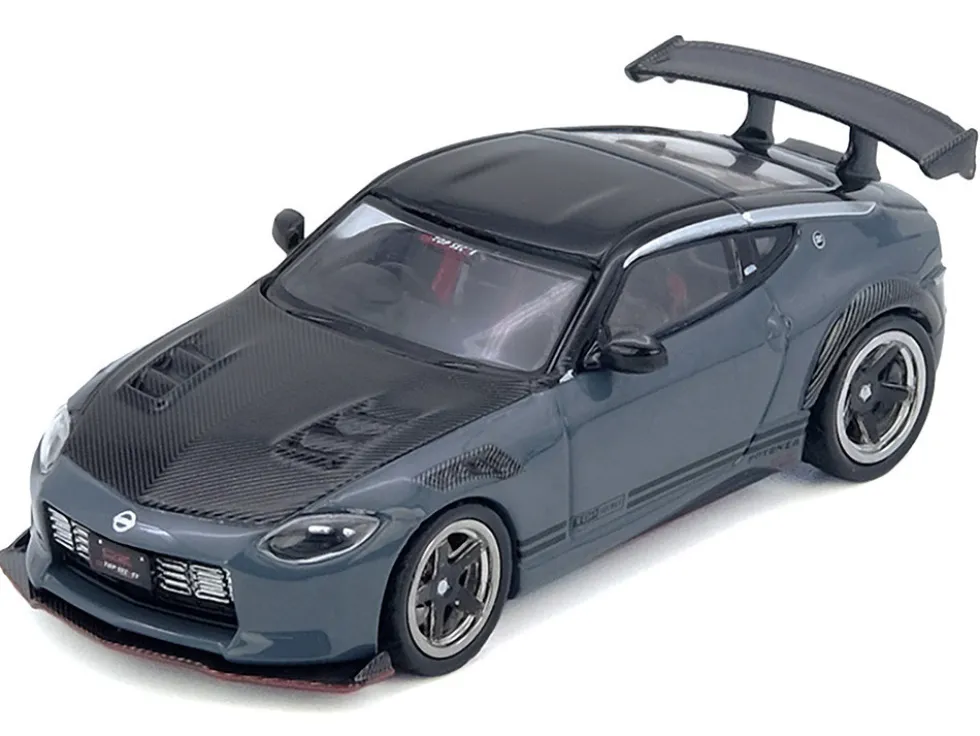 Nissan Fairlady Z "Top Secret" (RZ34) RHD (Right Hand Drive) Stealth Gray with Carbon Hood and Black Top 1/64 Diecast Model Car by Inno Models