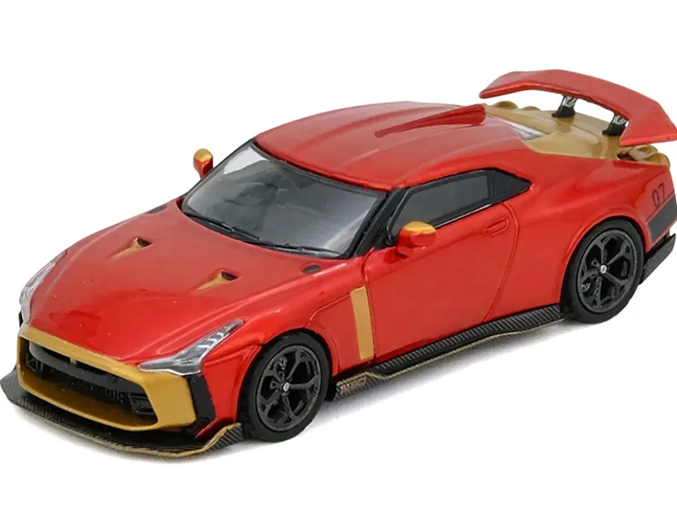 Nissan GT-R50 By ItalDesign Red Metallic with Gold Accents 1/64 Diecast Model Car by Inno Models