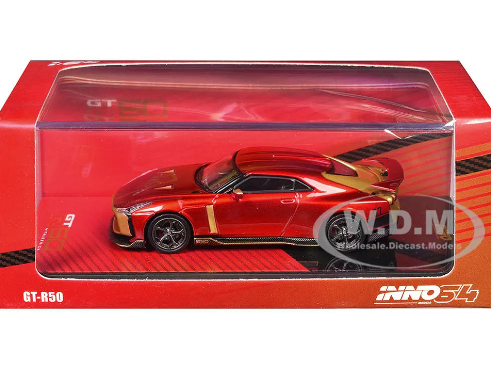 Nissan GT-R50 By ItalDesign Red Metallic with Gold Accents 1/64 Diecast Model Car by Inno Models