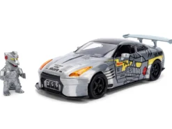 2009 Nissan GT-R (R35) Ben Sopra Brushed Metal with Black Top and Graphics and Mechagodzilla Diecast Figure