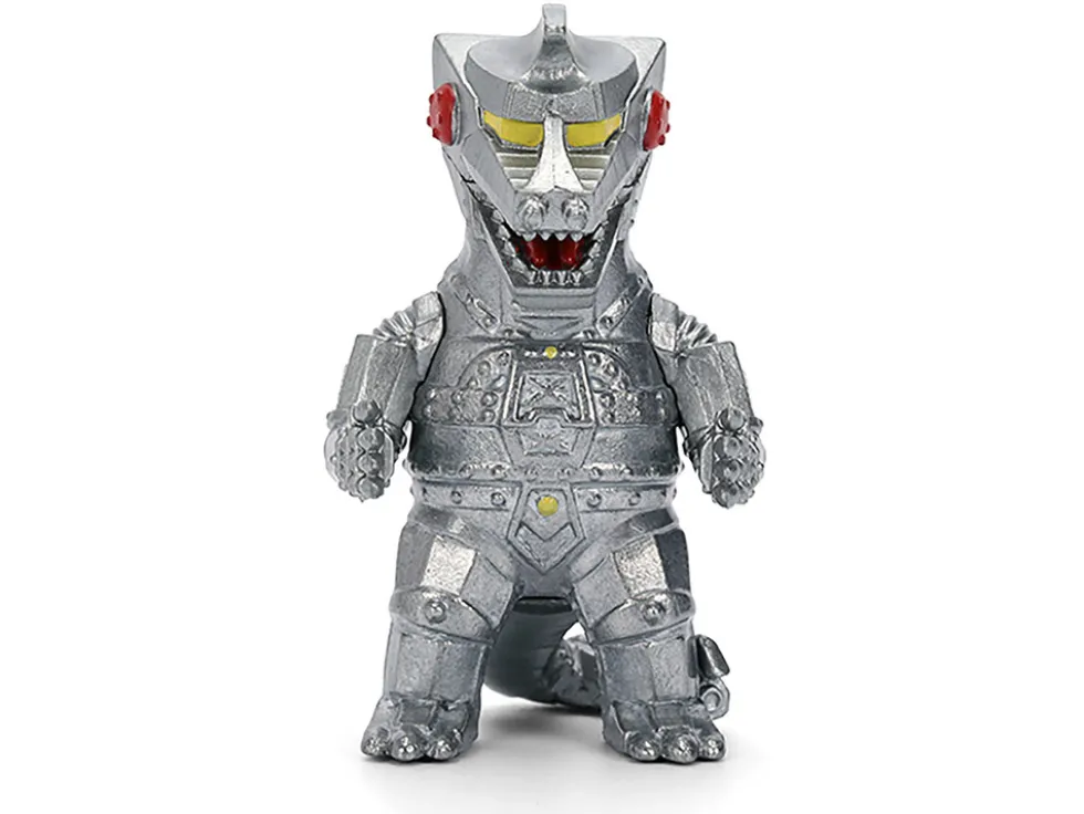 2009 Nissan GT-R (R35) Ben Sopra Brushed Metal with Black Top and Graphics and Mechagodzilla Diecast Figure "Godzilla" Franchise "Anime Hollywood Rides" Series 1/24 Diecast Model by Jada