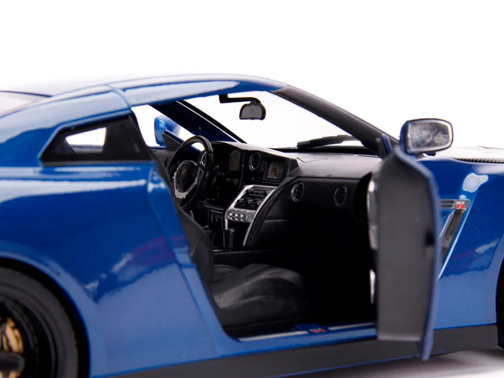 2009 Nissan GT-R R35 Blue Metallic Carbon Lights Brian Figurine Fast & Furious Movie 1/18 Diecast Model Car Jada 31142