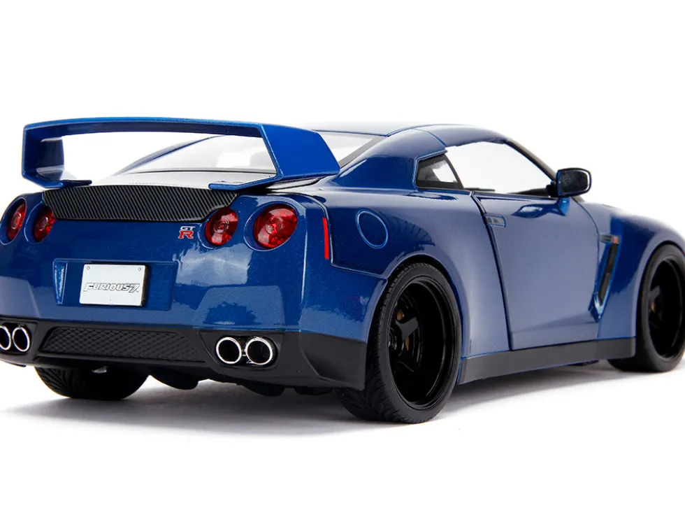 2009 Nissan GT-R R35 Blue Metallic Carbon Lights Brian Figurine Fast & Furious Movie 1/18 Diecast Model Car Jada 31142