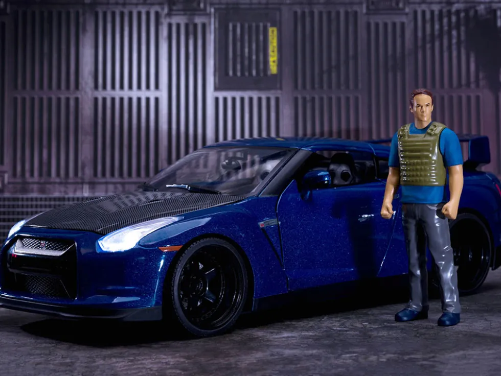 2009 Nissan GT-R R35 Blue Metallic Carbon Lights Brian Figurine Fast & Furious Movie 1/18 Diecast Model Car Jada 31142