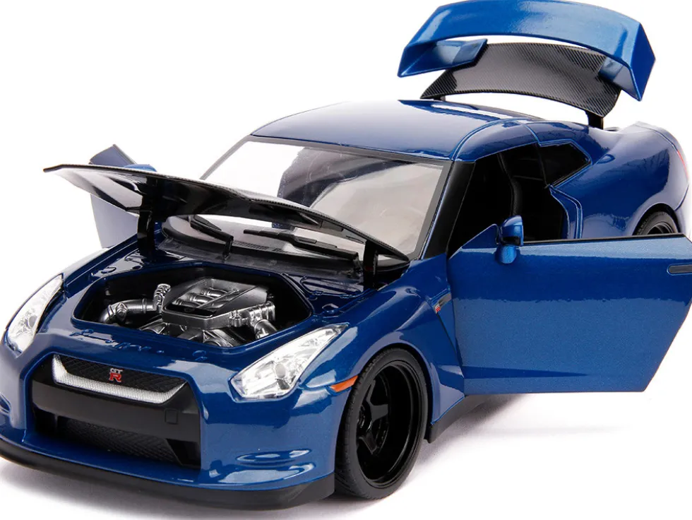 2009 Nissan GT-R R35 Blue Metallic Carbon Lights Brian Figurine Fast & Furious Movie 1/18 Diecast Model Car Jada 31142