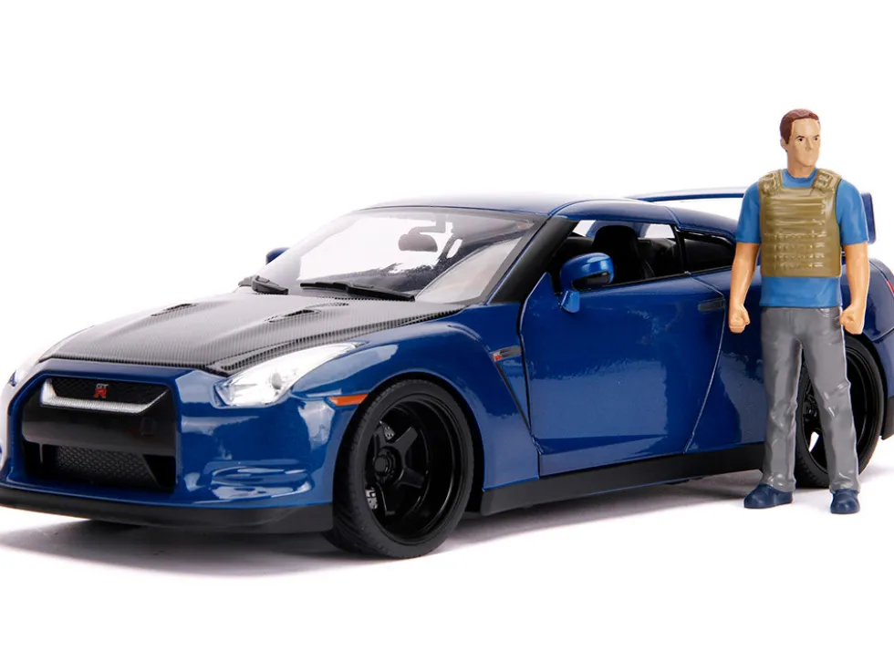 2009 Nissan GT-R R35 Blue Metallic Carbon Lights Brian Figurine Fast & Furious Movie 1/18 Diecast Model Car Jada 31142