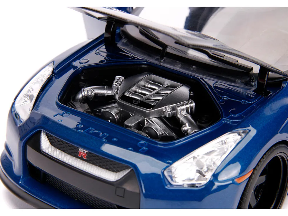2009 Nissan GT-R R35 Blue Metallic Carbon Lights Brian Figurine Fast & Furious Movie 1/18 Diecast Model Car Jada 31142