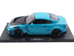 2023 Nissan GT-R (R35) Liberty Walk Body Kit 2.0 RHD (Right Hand Drive) Baby Blue with Carbon Hood 1/18 Diecast Model Car by Solido