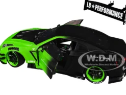 Nissan GT-R (R35) Liberty Walk Body Kit 2.0 RHD (Right Hand Drive) Green and Matt Black "Pink Slips" Series 1/18 Diecast Model Car by Jada