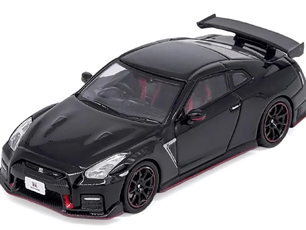 Nissan GT-R (R35) Nismo RHD (Right Hand Drive) Nismo Black with Carbon Hood and Top 1/64 Diecast Model Car by Inno Models