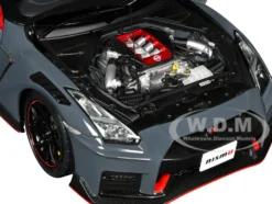 2022 Nissan GT-R (R35) Nismo Special Edition RHD (Right Hand Drive) Nismo Stealth Gray with Carbon Hood and Top 1/18 Model Car by Autoart