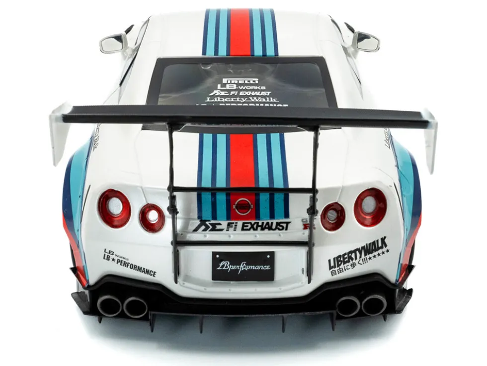 2024 Nissan GT-R (R35) RHD (Right Hand Drive) with Liberty Walk 2.0 Body Kit "Martini Racing" White with Stripes 1/18 Diecast Model Car by Solido