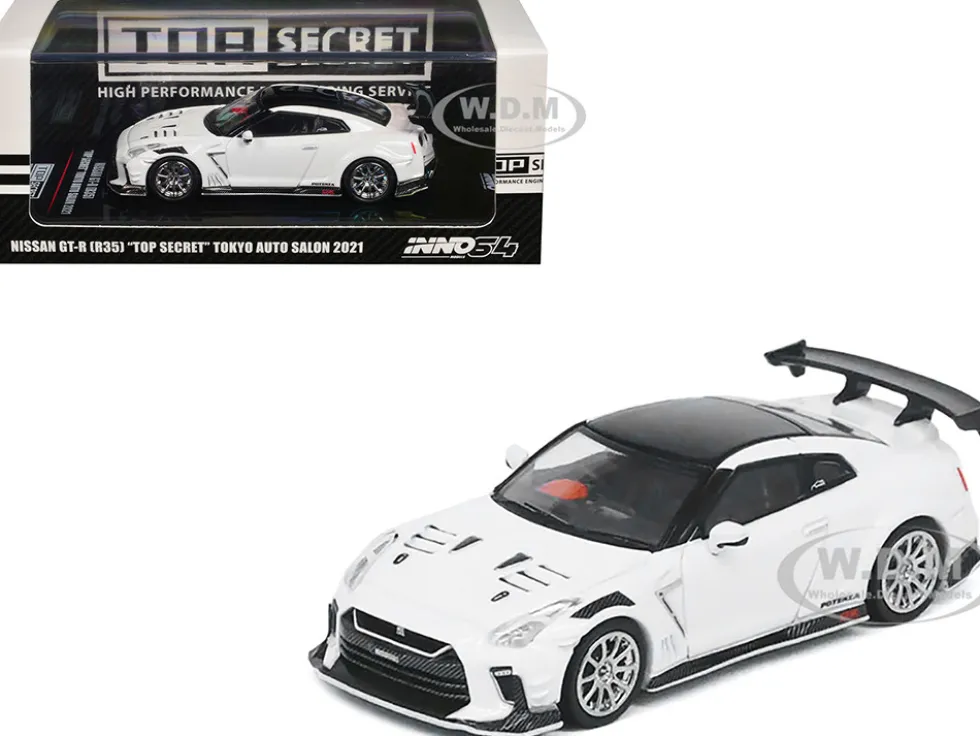 Nissan GT-R (R35) "Top Secret" RHD (Right Hand Drive) White with Black Top "Tokyo Auto Salon 2021" 1/64 Diecast Model Car by Inno Models