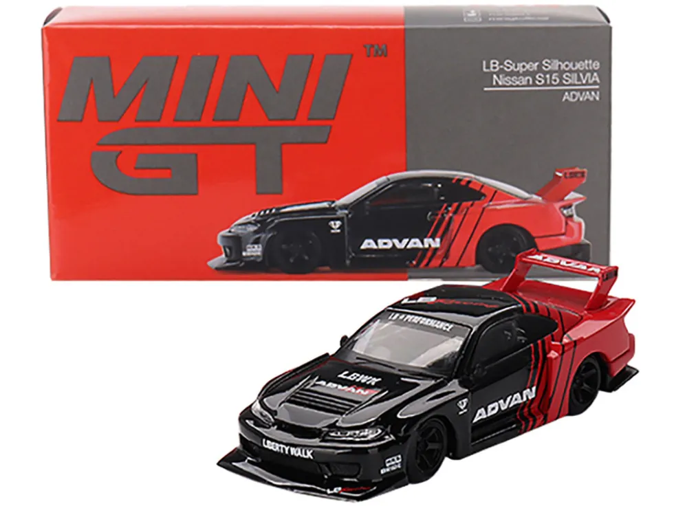 Nissan "LB-Super Silhouette" S15 SILVIA RHD (Right Hand Drive) Red and Black "ADVAN" Limited Edition 1/64 Diecast Model Car by Mini GT