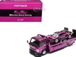 Nissan Pandem Fuso-300 Flatbed Truck RHD (Right Hand Drive) Purple Chrome and Lotus Pandem Elise Purple Chrome with Graphics 2 Car Box Set "Hobby Expo China 2026" 1/64 Diecast Model Car by Pop Race