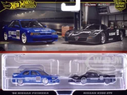 1994 Nissan Primera RHD (Right Hand Drive) #68 Blue and Nissan R390 GT1 #23 Matt Black "Car Culture" Set of 2 Cars Diecast Model Cars by Hot Wheels