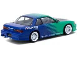 Nissan Silvia (S13) Vertex RHD (Right Hand Drive) "Falken Tires" Green and Blue wuth Carbon Hood "Global64" Series 1/64 Diecast Model by Tarmac Works