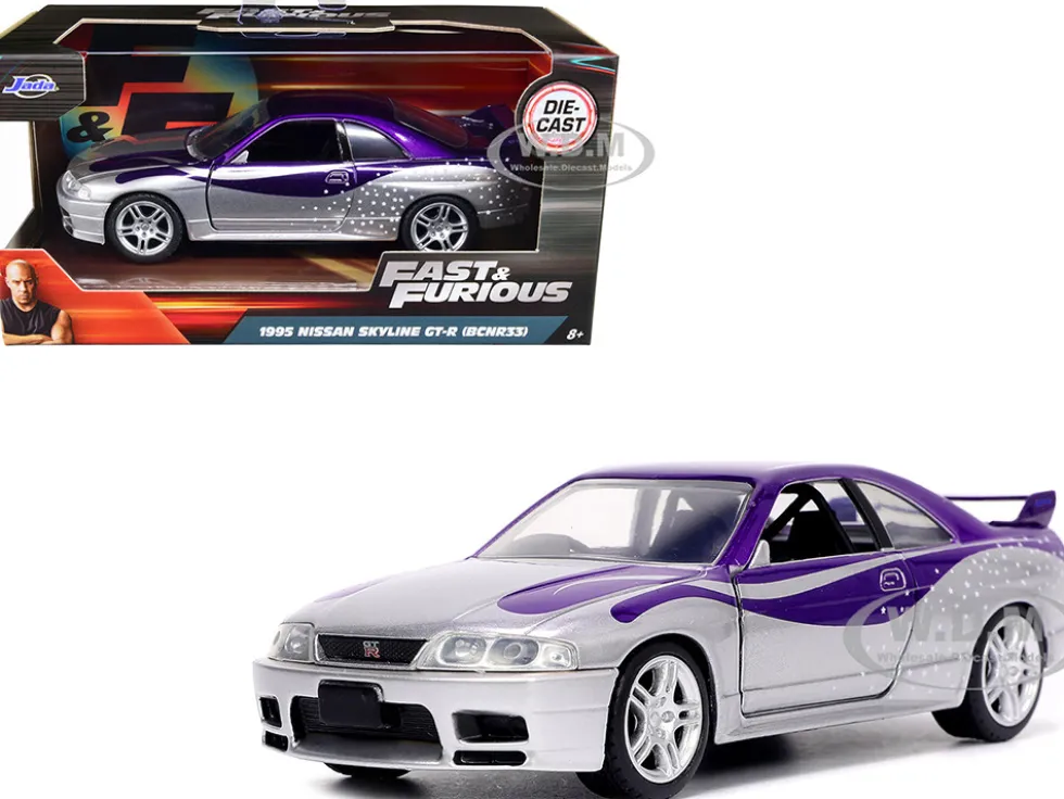 1995 Nissan Skyline GT R BCNR33 Purple and Silver Metallic Fast & Furious Series 1/32 Diecast Model Car Jada