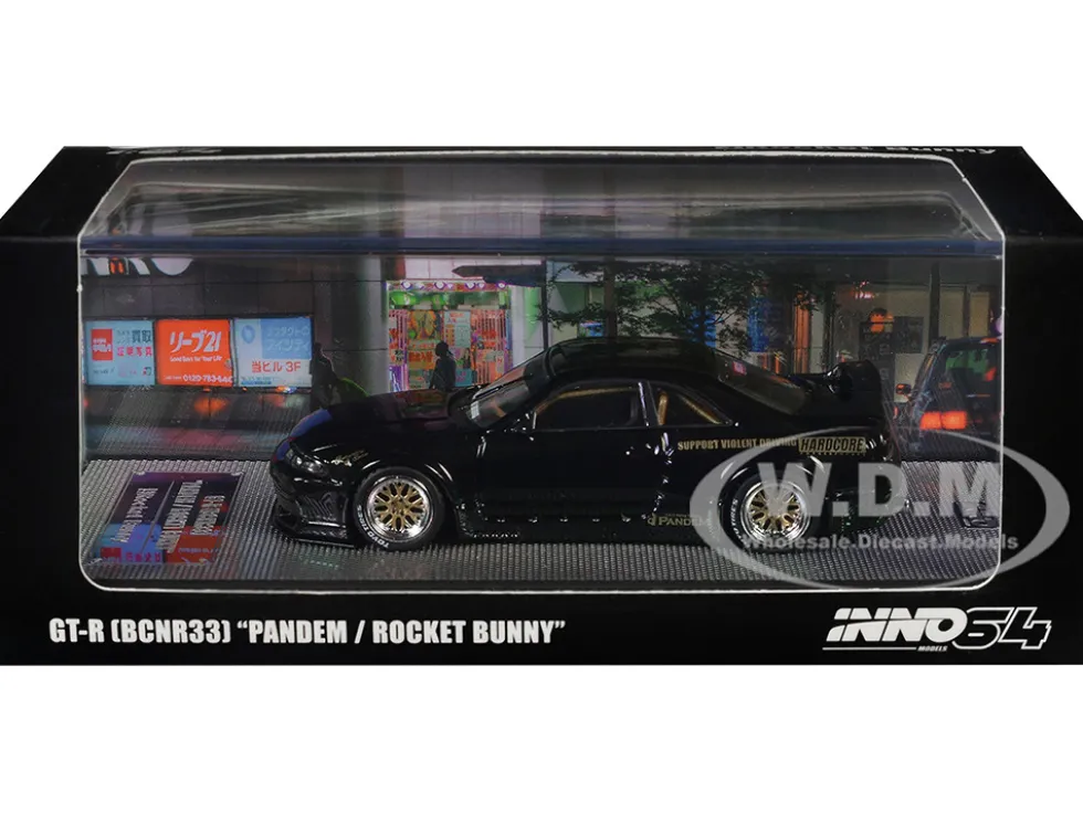 Nissan Skyline GT-R (BCNR33) RHD (Right Hand Drive) "Pandem - Rocket Bunny" Black 1/64 Diecast Model Car by Inno Models