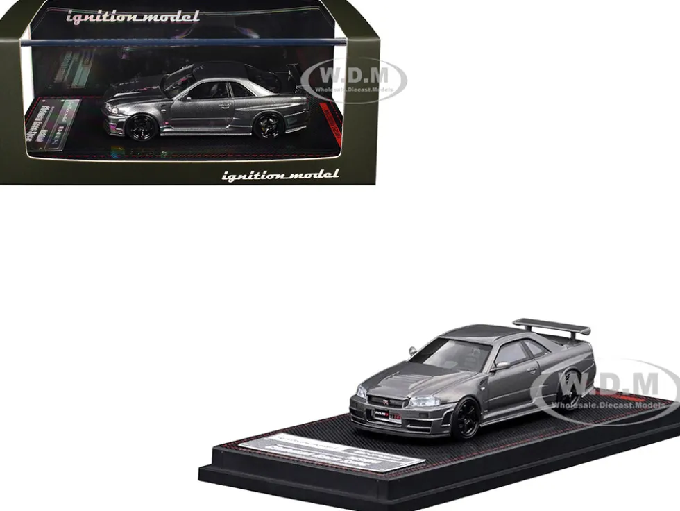 Nissan Skyline GT-R (BNR34) Nismo CRS RHD (Right Hand Drive) Gray Metallic 1/64 Diecast Model Car by Ignition Model