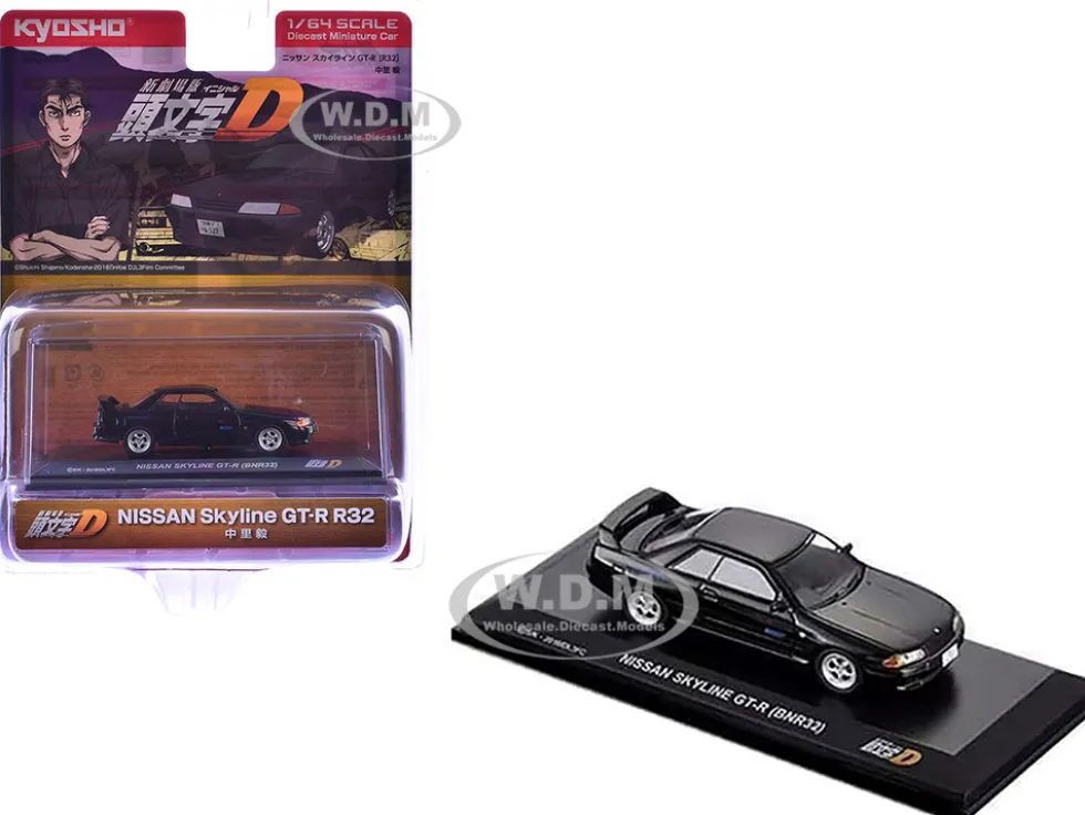 Nissan Skyline GT-R (BNR32) RHD (Right Hand Drive) Black "Initial D" Manga 1/64 Diecast Model Car by Kyosho