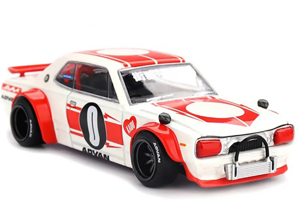 Nissan Skyline 2000GT-R (KPGC10) "Kaido Works V2" RHD (Right Hand Drive) White with Red Stripes (Designed by Jun Imai) "Kaido House" Special 1/64 Diecast Model Car by Mini GT
