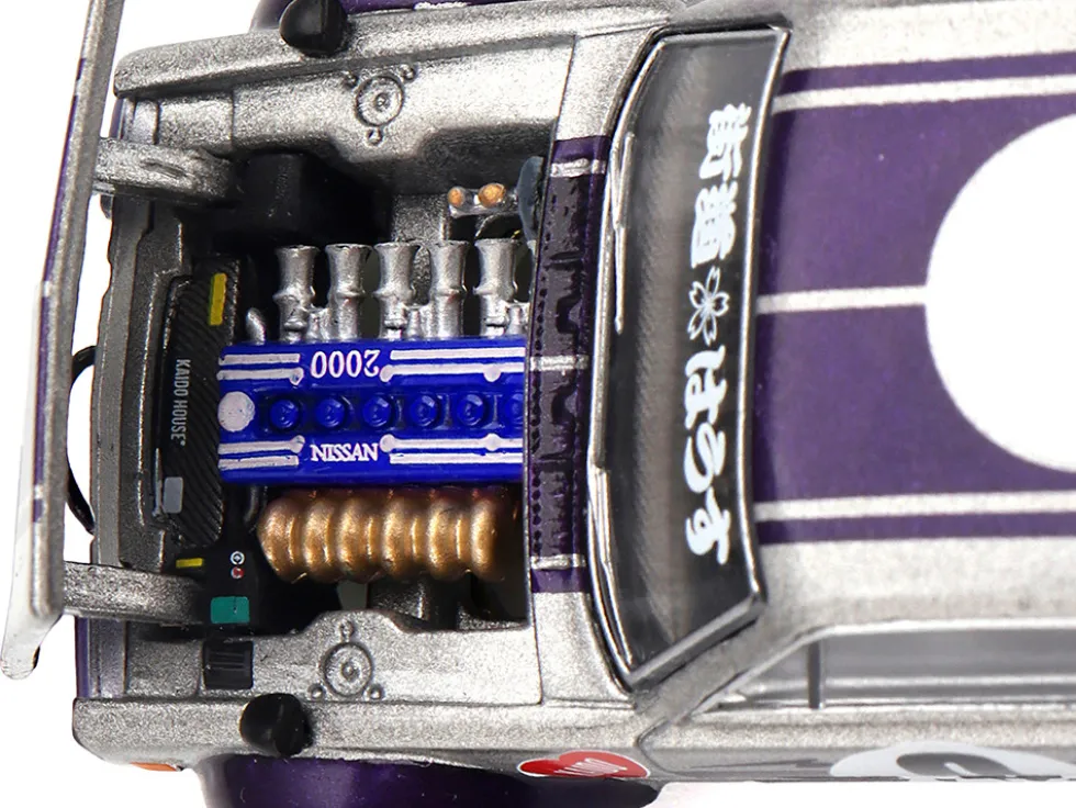 Nissan Skyline 2000GT-R (KPGC10) "Kaido Works V1" RHD (Right Hand Drive) #0 Silver Metallic with Purple Stripes (Designed by Jun Imai) "Kaido House" Special 1/64 Diecast Model Car by Mini GT