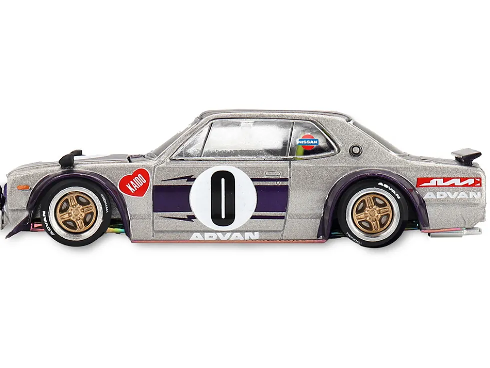 Nissan Skyline 2000GT-R (KPGC10) "Kaido Works V1" RHD (Right Hand Drive) #0 Silver Metallic with Purple Stripes (Designed by Jun Imai) "Kaido House" Special 1/64 Diecast Model Car by Mini GT