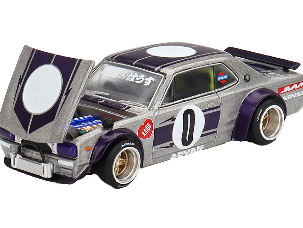 Nissan Skyline 2000GT-R (KPGC10) "Kaido Works V1" RHD (Right Hand Drive) #0 Silver Metallic with Purple Stripes (Designed by Jun Imai) "Kaido House" Special 1/64 Diecast Model Car by Mini GT