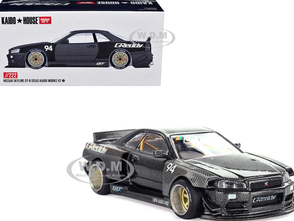 Nissan Skyline GT-R (R34) RHD (Right Hand Drive) #94 "Kaido Works GReddy V2" Carbon Fiber and Dark Gray Metallic (Designed by Jun Imai) "Kaido House" Special 1/64 Diecast Model Car by Mini GT