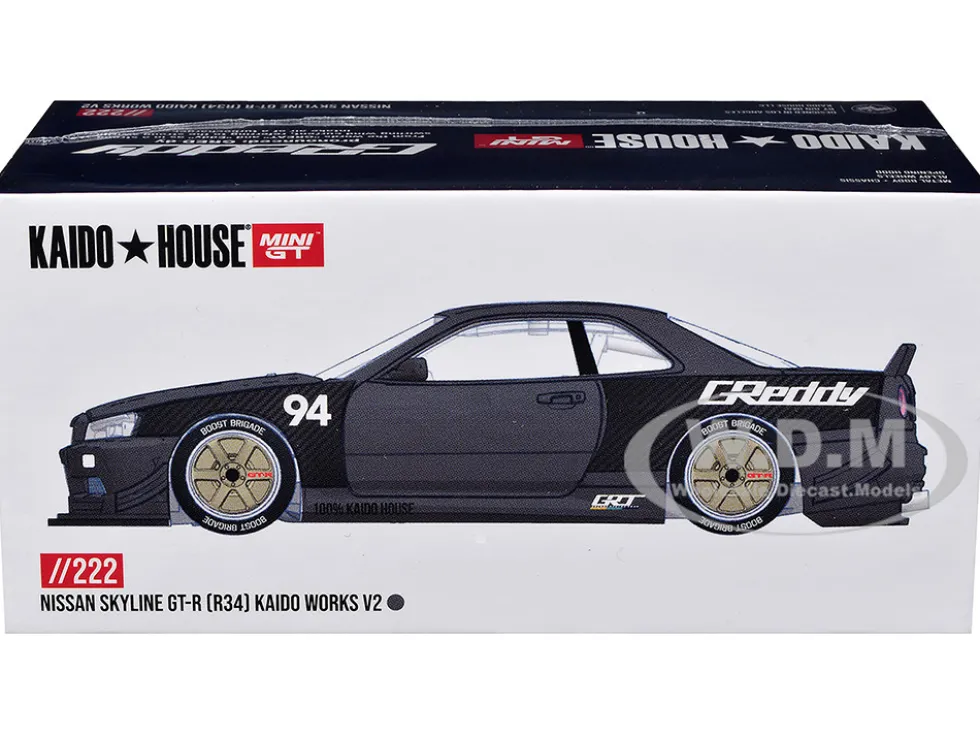 Nissan Skyline GT-R (R34) RHD (Right Hand Drive) #94 "Kaido Works GReddy V2" Carbon Fiber and Dark Gray Metallic (Designed by Jun Imai) "Kaido House" Special 1/64 Diecast Model Car by Mini GT