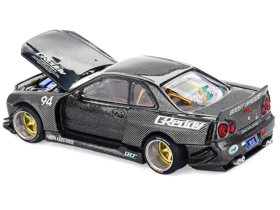 Nissan Skyline GT-R (R34) RHD (Right Hand Drive) #94 "Kaido Works GReddy V2" Carbon Fiber and Dark Gray Metallic (Designed by Jun Imai) "Kaido House" Special 1/64 Diecast Model Car by Mini GT