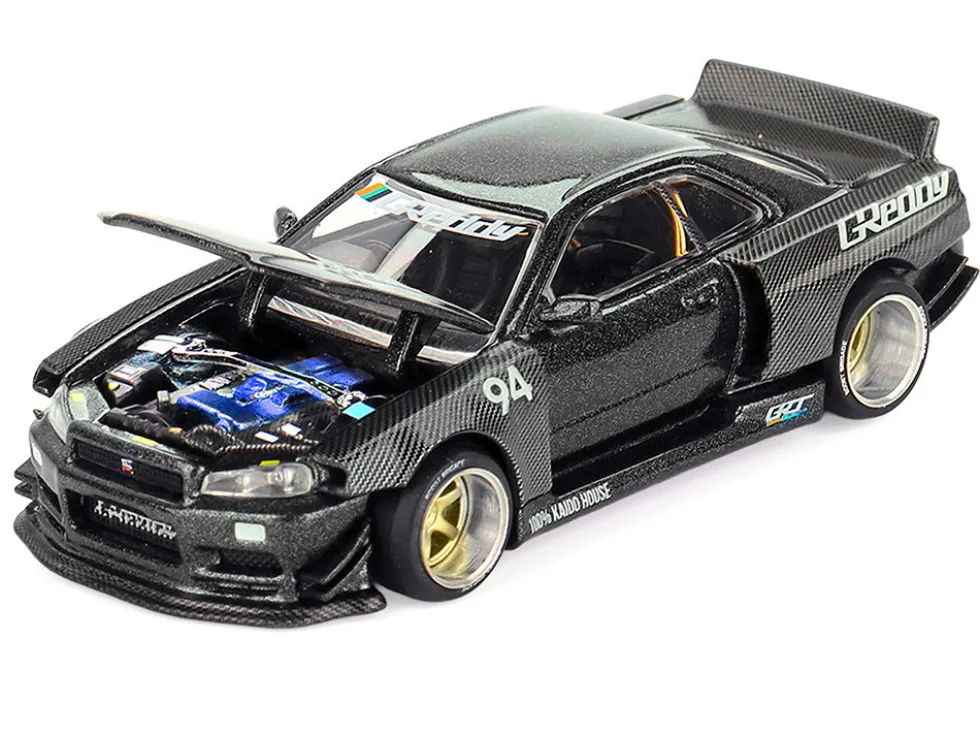 Nissan Skyline GT-R (R34) RHD (Right Hand Drive) #94 "Kaido Works GReddy V2" Carbon Fiber and Dark Gray Metallic (Designed by Jun Imai) "Kaido House" Special 1/64 Diecast Model Car by Mini GT