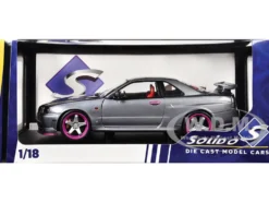 1999 Nissan Skyline GT-R (R34) RHD (Right Hand Drive) Silver Metallic with Purple Wheels 1/18 Diecast Model Car by Solido