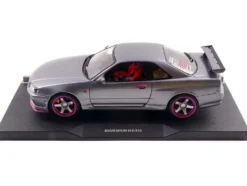 1999 Nissan Skyline GT-R (R34) RHD (Right Hand Drive) Silver Metallic with Purple Wheels 1/18 Diecast Model Car by Solido