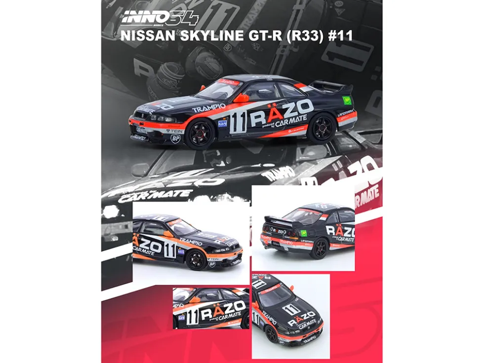 Nissan Skyline GT-R (R33) RHD (Right Hand Drive) #11 "Razo Trampio" N1 Super Endurance Series "Sedan Highland" (1995) 1/64 Diecast Model Car by Inno Models