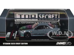 Nissan Skyline GT-R (R34) "Top Secret" RHD (Right Hand Drive) Stealth Gray with Carbon Hood "GTSHOW 2025 Event Edition" 1/64 Diecast Model Car by Inno Models