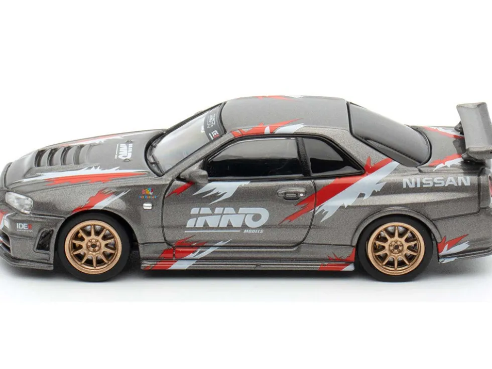 Nissan Skyline GT-R (R34) Z-Tune RHD (Right Hand Drive) Gray Metallic with Graphics "Indonesia Diecast Expo 2024 Exclusive Edition" 1/64 Diecast Model Car by Inno Models